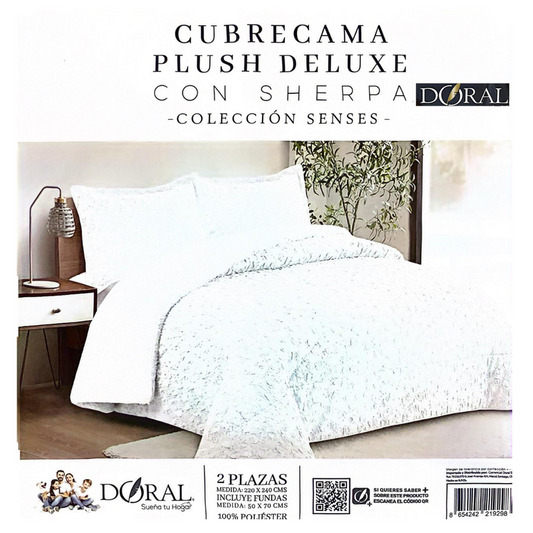CubreCama Plush Deluxe Con Sherpa Sense Blanco 2p