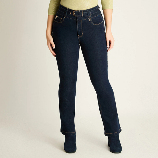 Jeans Flare Con Cinturon Lorenzo Di Pontti Azul Mujer