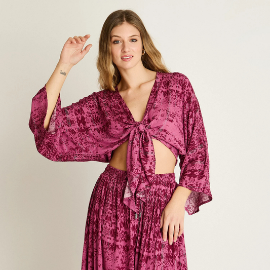 Blusa Lila Amarre Frontal Acuarela Mujer