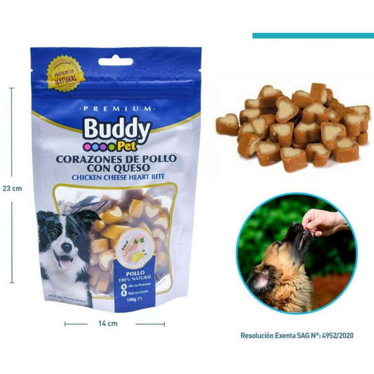 SNACK BUDDY PET CORAZONES DE POLLO CON QUESO