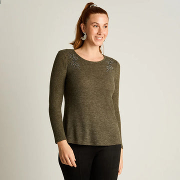 POLERA VERDE DE LANILLA CON DETALLES DE STRASS | WEEKEND MUJER.