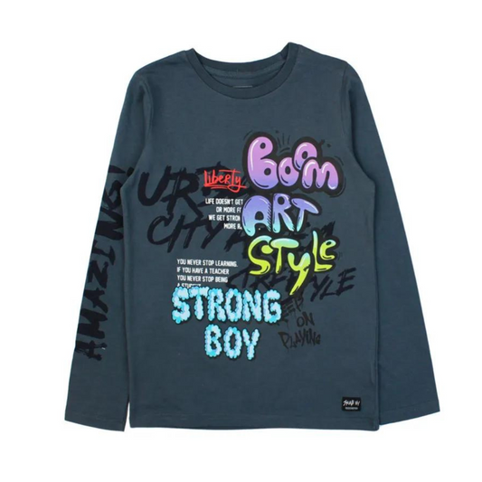 Polera Estampada Liberty Junior Niño Grafito 8 a 12 Años