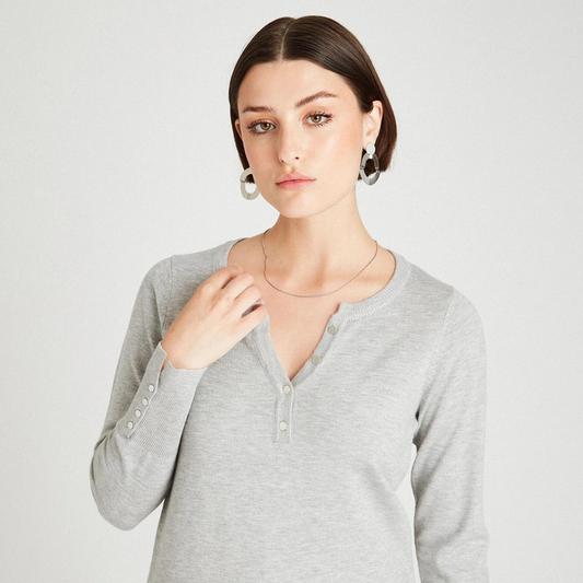 Sweater Manga Larga Con Escote En V Gris