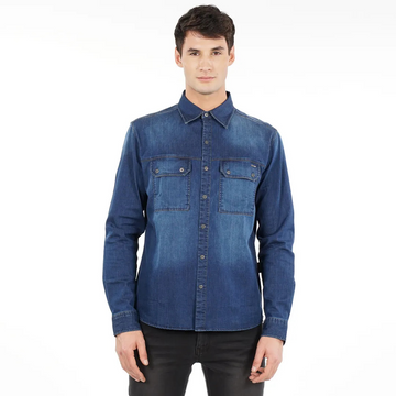 Camisa Ellus Denim Med Blue Azul Medio