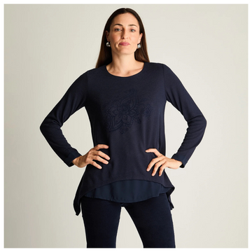 Polera Fabric Mix Lanilla Print Frontal Azul