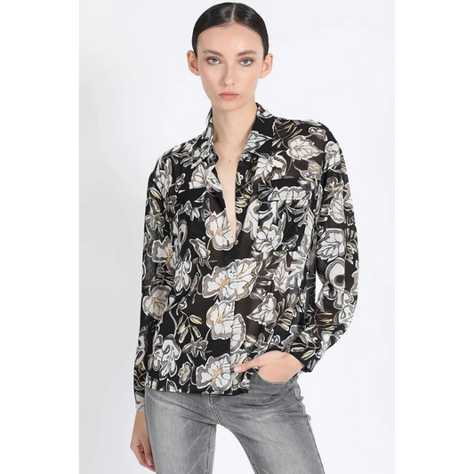 CAMISA ESTAMPADA CON FOLIA, NEGRO