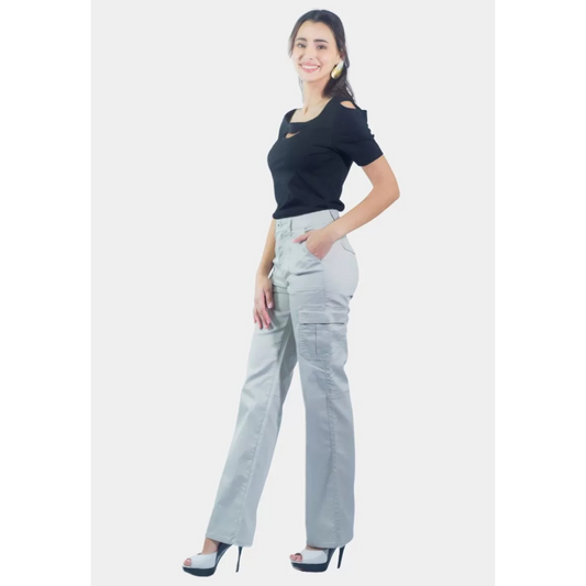 Pantalón Tentation Blanco Cargo Gabardina Mujer