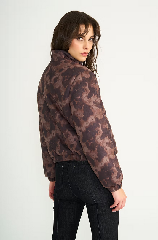 PUFFA BOMBER SUEDE ANIMAL PRINT COW ESPRESSO | ELLUS MUJER