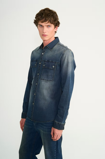 CAMISA DENIM BOLSILLO TAPAS  AZUL OXIDADO | ELLUS HOMBRE