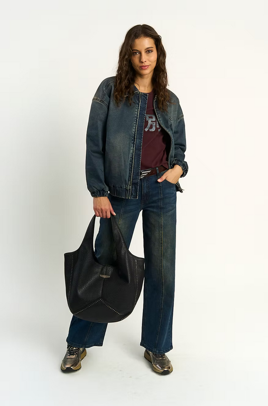JEANS MUJER WIDE BLUE OIL PINZAS COSTURA FRONTAL | ELLUS MUJER