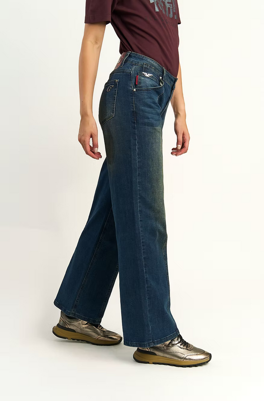 JEANS MUJER WIDE BLUE OIL PINZAS COSTURA FRONTAL | ELLUS MUJER
