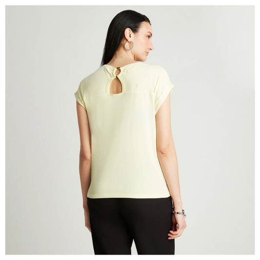 Polera Mujer Curvi Amarillo Manga Corta Estampado Cuello Redondo