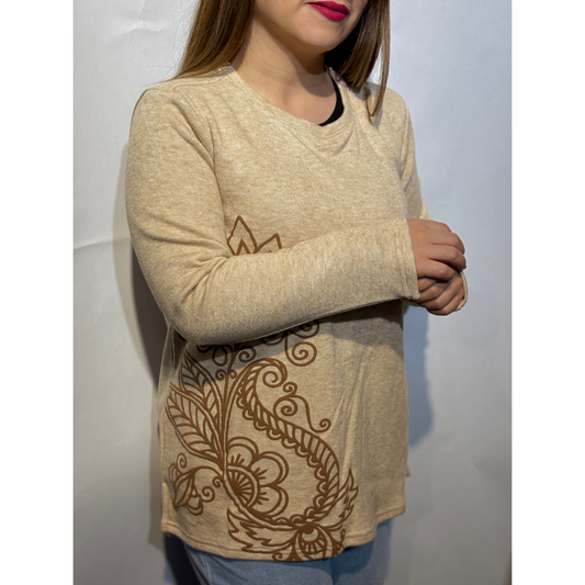 Polera Manga Larga Beige Curvi