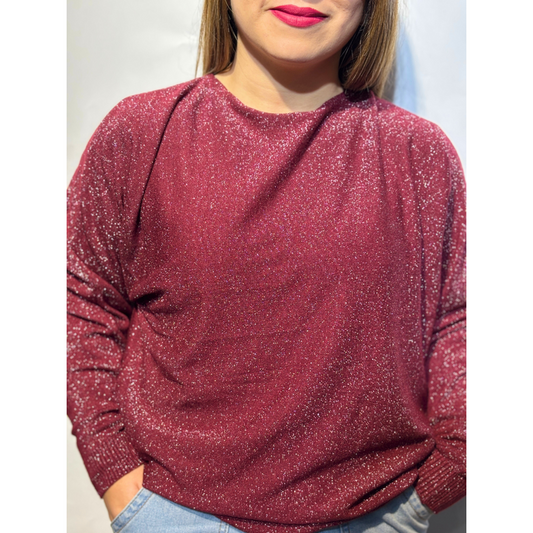 Sweater Topic Murcielago Con Brillo Burdeo Amira