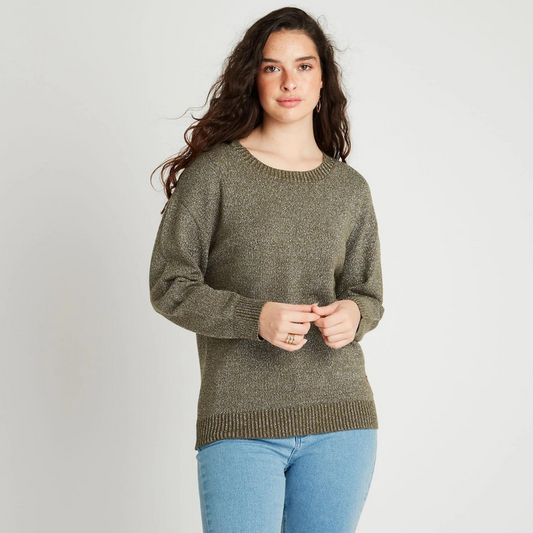 Sweater de Lurex Cuello Redondo Verde