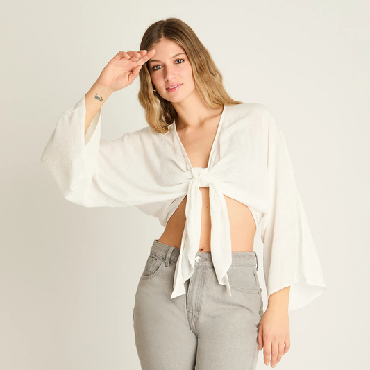 Blusa Crudo Acuarela Amarre Frontal Mujer