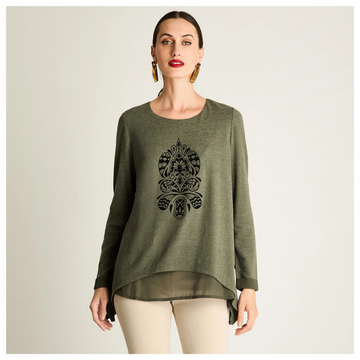 Polera Fabric Mix Lanilla Print Frontal Verde