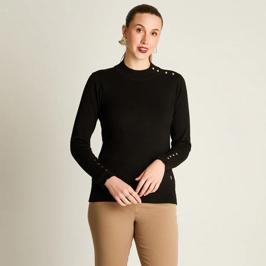 SWEATER CUELLO MOCK CON BOTONES EN HOMBRO Y MANGAS | LORENZO DI PONTTI MUJER