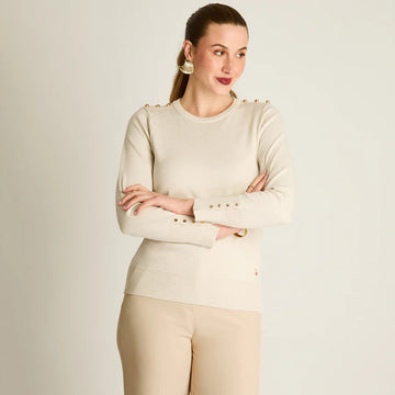 SWEATER ARENA CUELLO REDONDO CON BOTONES EN HOMBROS | LORENZO DI PONTTI MUJER