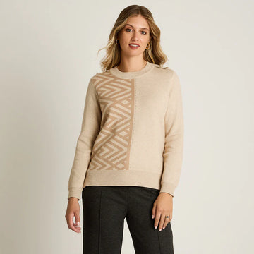 SWEATER BEIGE CON ESTAMPADO GEOMÉTRICO | LORENZO DI PONTTI MUJER.