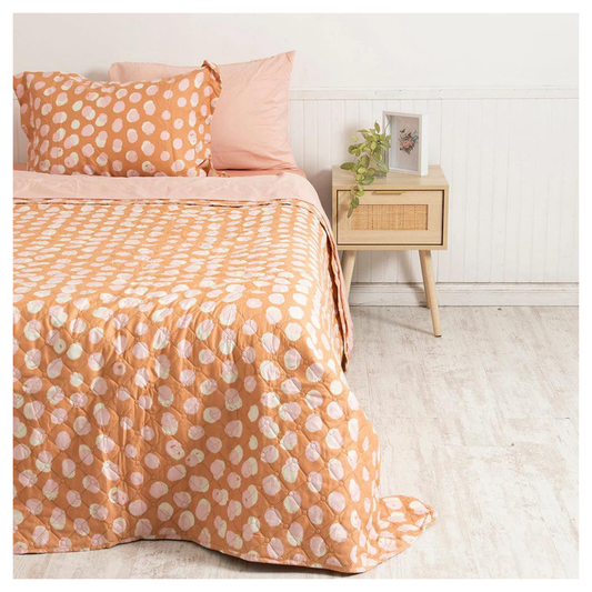 Set Quilt Madrid Estampado Dots + Sábana 1.5 Plazas Microfibra