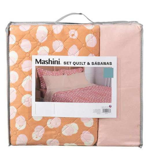 Set Quilt Madrid Estampado Dots + Sábana 1.5 Plazas Microfibra