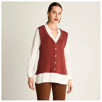 Blusa Con Chaleco De Lanilla Terracota