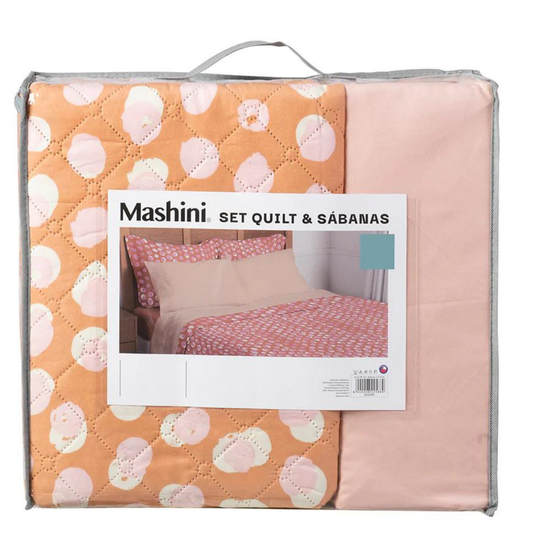 Set Quilt Madrid Estampado Dots + Sábana 2 Plazas Microfibra