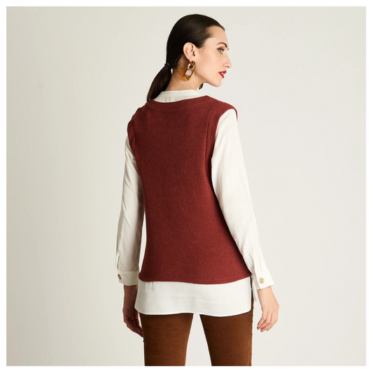Blusa Con Chaleco De Lanilla Terracota