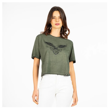 Polera Ellus Mujer Manga Corta Box Eagle Military Green