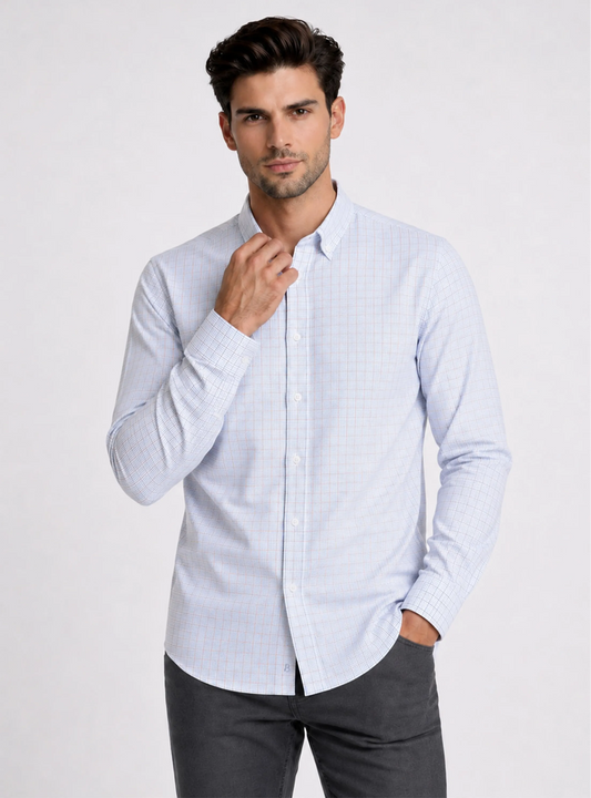 CAMISA CUADROS REGULAR FIT CELESTE | PIERO BUTTI