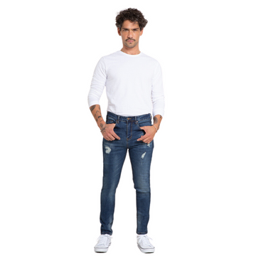 Jeans IDEM Hombre Skinny Azul Focalizado Suave Drimen Destroyer