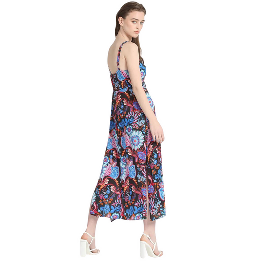 VESTIDO LIOLA SESGADO MIDI ESTAMPADO NEGRO